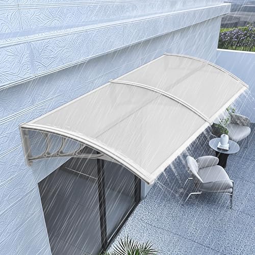 MCombo 39 x 78 inch Window Awning Outdoor Polycarbonate Front Door Patio Cover Garden Canopy 6055-4080 (40"×80") (Solid White Bracket/Clear Board)