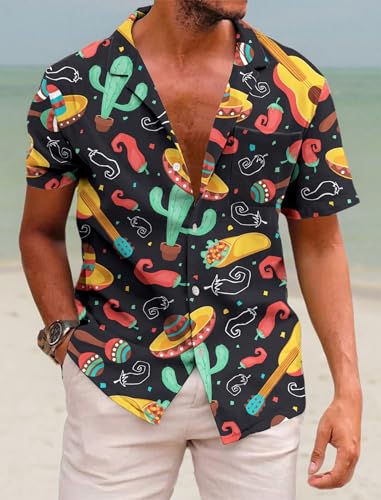 KYKU Mexico Shirt for Men Funny Beach Shirts Hawaiian Button Down Short Sleeve
