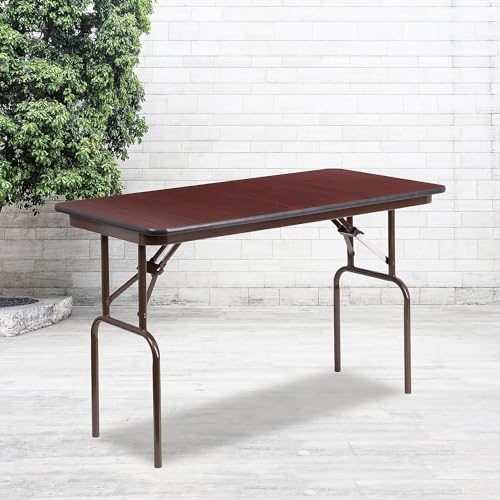 Flash Furniture Frankie Commercial Grade 4-Foot Mahogany Melamine Laminate Folding Banquet Table