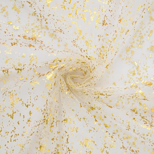 Artoid Mode Beige Gold Gauze Table Runner 120 Inch 10FT, Glitter Metallic Foil Sheer Dining Wedding Anniversary Holiday Bi...