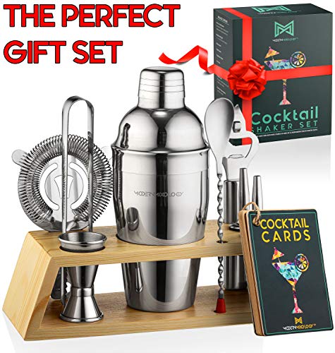 Modern Mixology Bartender Kit with Bamboo Stand - Cocktail Shaker Set and Bar Accessories for Home Bar, Drink Mixing, and ...