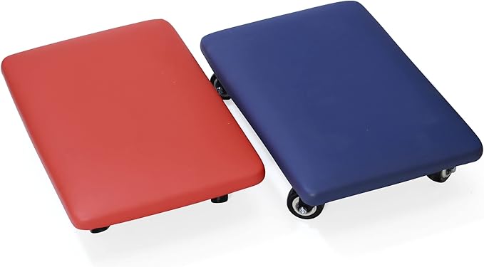 Btibpse Roller Seat 360 Degree Rotating Low Stool with Wheel Chair PU Leather Universal Swivel Wheels Stool for Home Office Fitness and Garage (Rectangle Red)