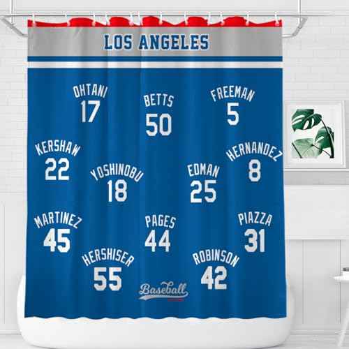 AARONIE Dodger Shower Curtains for Bathroom Decor, Los Angeles Shower Curtain with 12 Hooks, for Dodger Wall Art Decor, Dodger Gift for Man, 72"¡¿72"