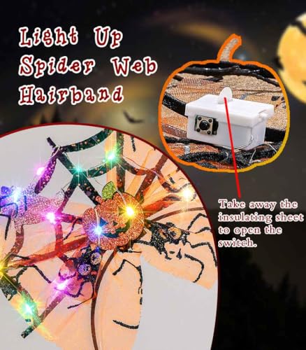 Uranian Light Up Halloween Headbands Cobweb Hairbands Led Bow Hair Hoop Flashing Pumpkin Ghost Headband Glowing Festival P...