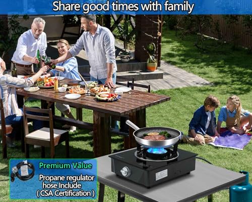 Horynar Propane Burner, Single Burner Propane Stove 15,000 BTU, Gas Stove Auto Ignition, Thickened High-temperature Glass,...