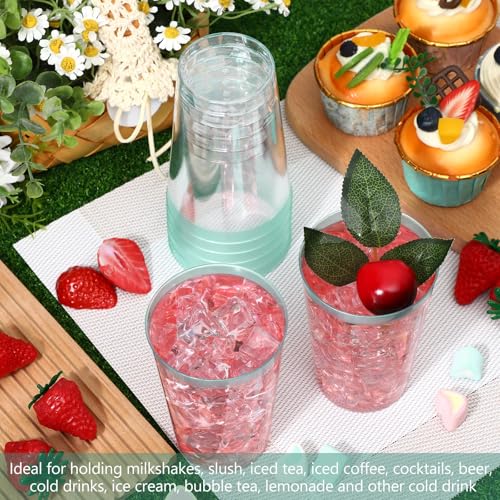 Patelai 100 Pcs Teal Blue Plastic Cups 12 oz Teal Blue Rimmed Plastic Cups Heavy Duty Disposable Wine Glasses Clear Cockta...