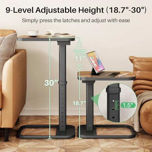 Kitstorack TV Tray Table, Adjustable Height & Flip-Top & Rounded Metal Corners, Snack Table for Couch, Sofa, Bed, Chair, L...