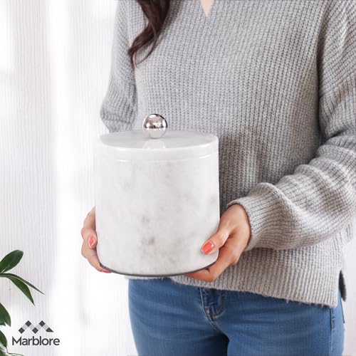 Marble Ice Bucket with Lid 6" White Wine Chiller Bucket for Home Bar, Parties, and Kitchen Decor, Ideal Drink Bucket & Ice...