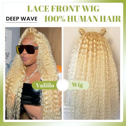 13x6 Lace Front Wigs Human Hair Deep Wave 613 Blonde Lace Front Wig Human Hair Pre Plucked Glueless Wig for Women 22 Inch