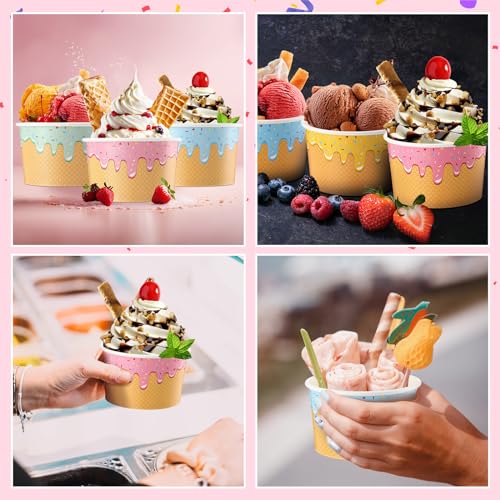 Ninehaoou 100 Pcs Ice Cream Cups Bulk Paper Disposable Dessert Bowls Ice Cream Bowls Paper Dessert Cups Sundae Soup Yogurt...