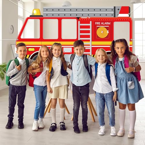 Firetruck Party Decorations Firefighter Photo Booth Props Firetruck Birthday Backdrop Selfie Frame Party Decor 66 x 35 Inc...