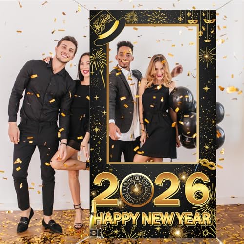 Happy New Year Party Decorations Hello 2026 Photo Booth Props New Year’s Eve Party Supplies Picture Booth Frame Backdrop i...