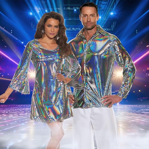 UNDERWRAPS 70s Hologram Mini Dress - 70s Outfits For Women, Rave Costume, Disco Mini Dress, Festival Outfits, Dress Up