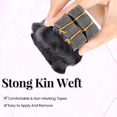 Tape in Hair Extensions for Black Women - Double Sided Body Wave Human Extensions for 4C Hair - Invisible Seamless Skin Weft 40pcs/Pack 100g 18Inch Remy PU Extension