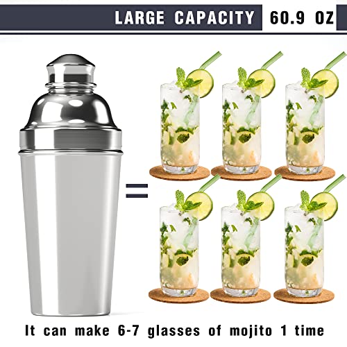 Stainless Steel Professional Cocktail Shaker - 60 oz Large Drink Shaker with Strainer for Bartending - Margarita Mixer