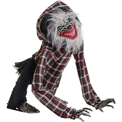 Haunted Hill Farm Squatting Werewolf Animatronic with Movement,Sounds,and Light-Up Eyes for Scary Halloween Decoration,24 x 18 x 30