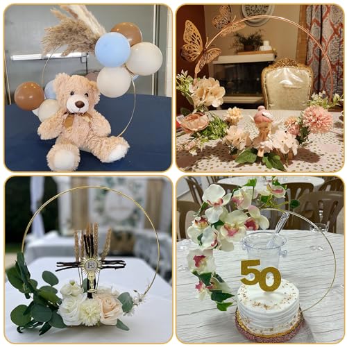 YALLOVE 10 PCS 12 Inch Floral Hoop Table Centerpiece, Metal Wreath Ring Stand with Crystal Clear Acrylic Base for Balloon ...
