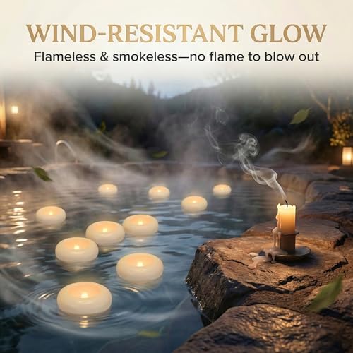 Aignis 24 Flameless LED Floating Candles, 3-Inch Plastic Battery Operated Tealights, Glow Time Over 120 Hours, Cozy Romant...