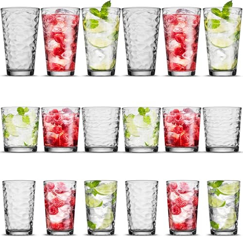 POPLASS Biscayne 18-Piece Family Drinking Glasses Set - Drinking Glassware Set with Highball Cooler, DOF (Double Old Fashi...