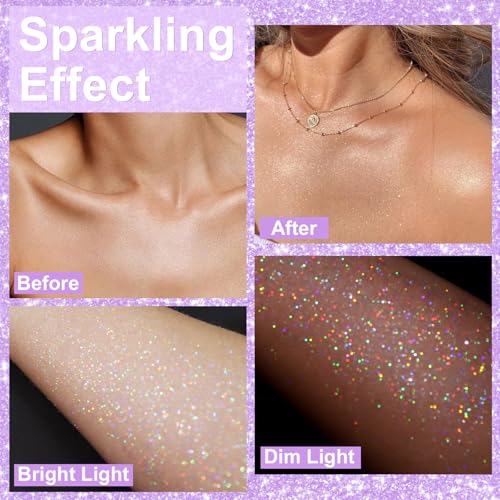 Yosca Body Glitter Spray, 80ML Holographic Silver Glitter Hairspray, Quick-Drying and Long-Lasting Shiny Glitter Spray for...
