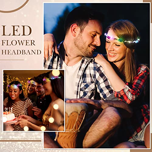 Janinka 70 Pcs LED Flower Crown Light Up Wreath Headband Hair Accessories Crown Luminous Head Band Tiara Glow Floral Headp...