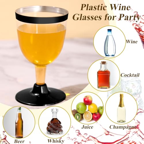 Jingmore 100 Pcs Plastic Wine Glasses Disposable 6 oz Rimmed Wine Cups with Stem Clear Toasting Glasses for Cocktail Champ...