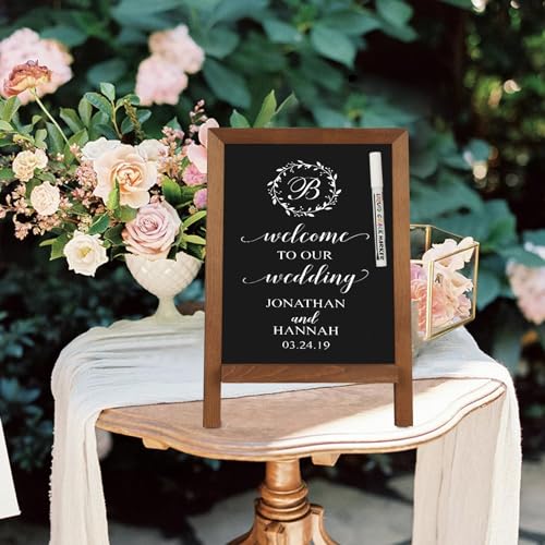 4 THOUGHT Small Tabletop Chalkboard Signs 9.5" x 14" Magnetic Mini Chalk Board with Stand Wooden Frame Easel Countertop Me...