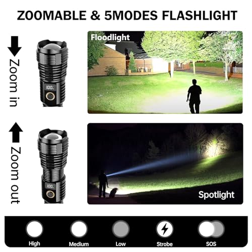 Flashlights High Lumens Rechargeable, 10000LM LED Super Bright Flash Light, Zoomable Linternas with LCD Digital Display, 5...