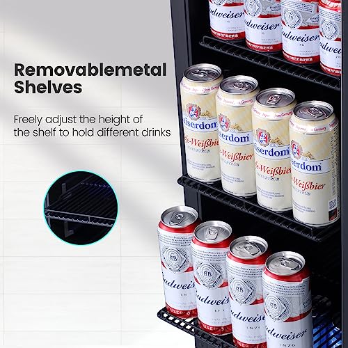 COLOZO 15 Inch Beverage Refrigerator Under Counter, 130 Cans Beverage Fridge with Tempered Glass Door & Lock, 37-65°F Beve...