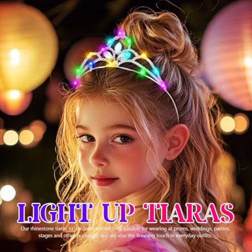 JAKAWIN Light Up Rhinestone Tiara Glowing Sparkly Cosumte Fairy Crown Headpiece for Women