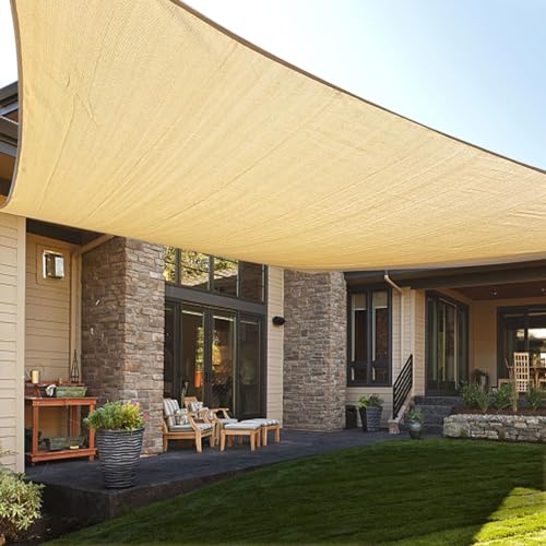 LOVE STORY 12' x 16' Rectangle Sun Shade Sail Canopy UV Block Sun Shade for Outdoor Patio Garden Backyard, Sand (We Make C...