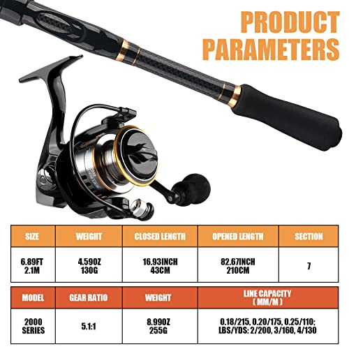 mouhike Carbon Fiber Telescopic Fishing Rod Reel Combo Lightweight Collapsible Spinning Pole Reel Kit Fishing Gear Set Por...