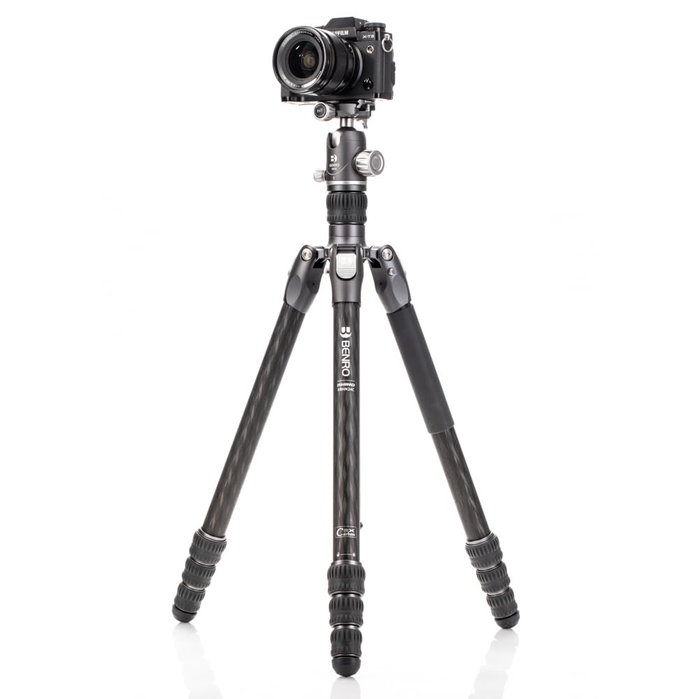 Benro Rhino Series Carbon Fiber Tripod with Lightweight Foldable Design, Multi Angle Legs, Twist Lock Adjustments and Monopod Conversion for Hybrid Photo and Video Creators (FRHN24C)