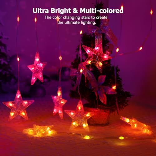 KepStars Star Curtain Lights, 10ft x 3.3ft RGB LED Color Changing String Fairy Lights Stars Curtain, Smart APP & IR Remot...