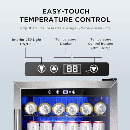 Electactic Mini Fridge 130 Can Beverage Refrigerator Cooler, 3.2 Cu.Ft Drink Fridge forSoda Wine Beer, Digital Temperature...