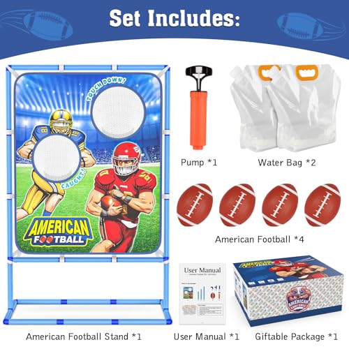 Polkoliye Football Toss Game with 4 Inflatable Balls, Indoor/Outdoor Football Throwing Target Toy for Kids Ages 4-7 8-12- ...