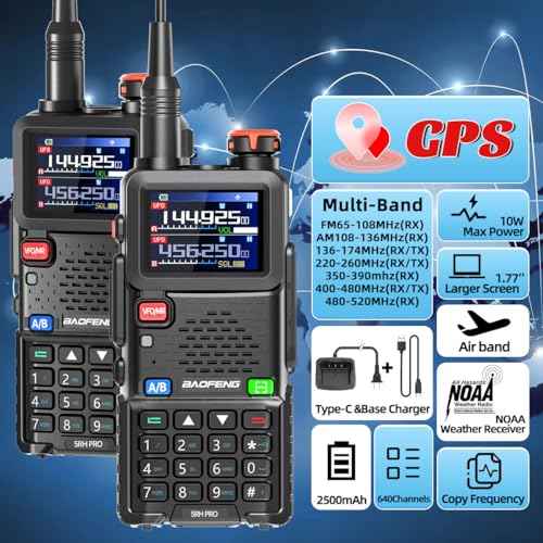 Baofeng Radio Ham Radio 5RH PRO GPS 10W Long Range Handheld Two Way Radio NOAA Weather Receiver 2500mAh Rechargeable 5RM Upgrade Walkie Talkies with USB-C Charger for Survival Gear Hunting,2 Pack