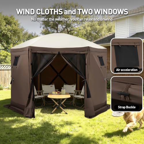 Aoxun 10x10FT Pop-up Canopy Shelter Tent, 6-Sided Canopy Tent with Carry Bag and Stakes, Screen House Sun Shelter Tents fo...