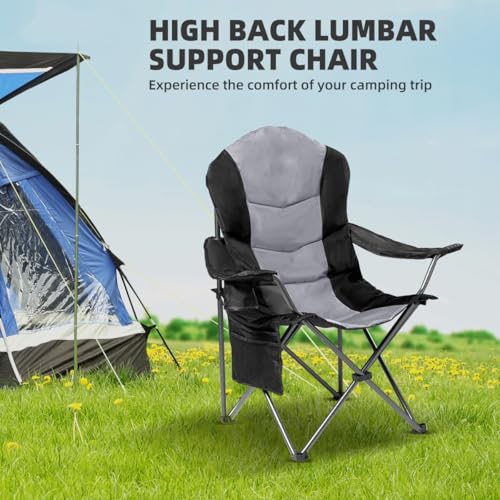Foristrail 2 Pack Folding Camping Chairs for Adults - High Back Padded Outdoor Lawn Chairs with Lumbar Support & Cup Holde...