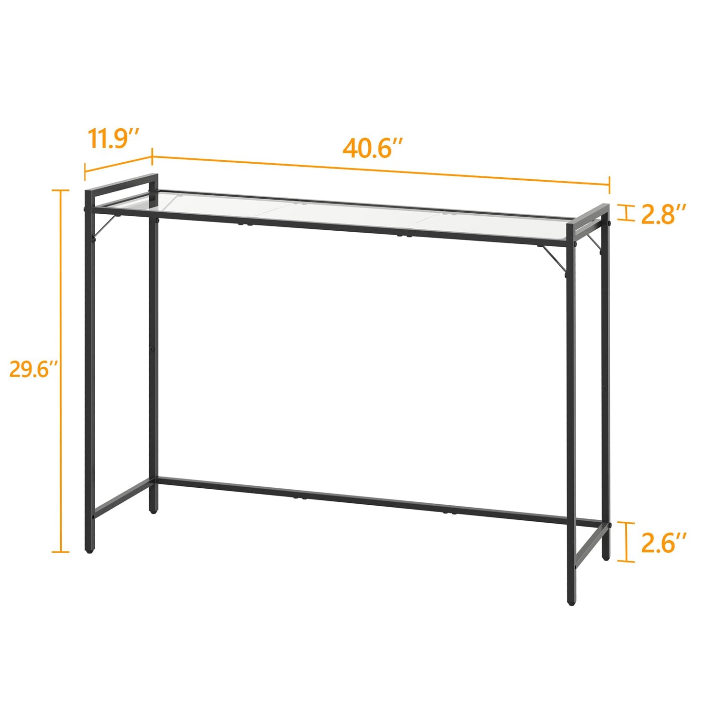 Livofloral 40.6" Tempered Glass Console Table for Entryway, Narrow Console Tables with Storage, Hallway Table for Entryway, Living Room, Black Console Tables Behind Couch, Modern Style, Easy Assemble