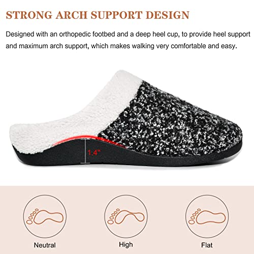 ERGOfoot Orthopedic Slippers with Arch Support, Slip-On Knit Soft Sherpa Lining House Slipper, Plantar Fasciitis Relief, O...