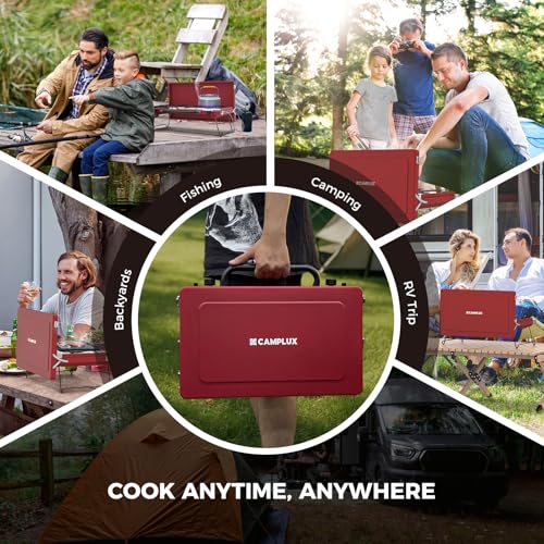 CAMPLUX Safari 2 Burner Propane Camping Stove 20,000 BTU, Portable 2 Burner Propane Camping Grill Stove with Foldable Leg...