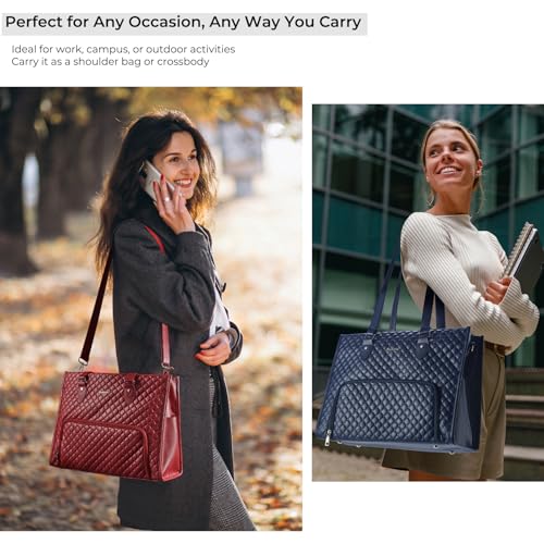 Ralnitote Laptop Tote Bag with Insulated Lunch Compartment for Women, PU Leather 15.6 Inch Work Bag, Elegant Computer Hand...