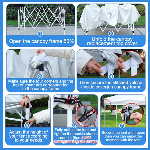 10x10 Adjustable Pop Up Canopy Replacement Top - Fits Most Straight Leg Frames Without Center Pole, NOT for Slant Leg, for...
