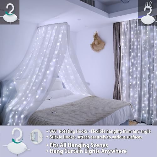 HXWEIYE 300LED Fairy Curtain Lights, 9.8x9.8Ft USB Plug-in 8 Modes Christmas String Hanging Lights with Remote for Bedroom...