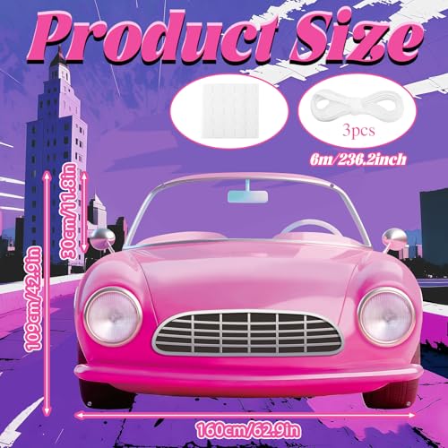 Pink Car Girls Birthday Decorations Pink Car Shaped Backdrop for Doll Girl Princess Let's Go Party Photo Booth Props Bache...
