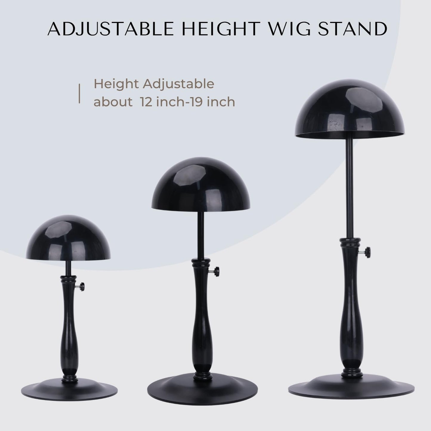 Wig Stand - Adjustable Wig Stand with Metal Base (12-19), Non-Slip Velvet Cover, Breathable Top, Easy Assembly, Stable Holder fo