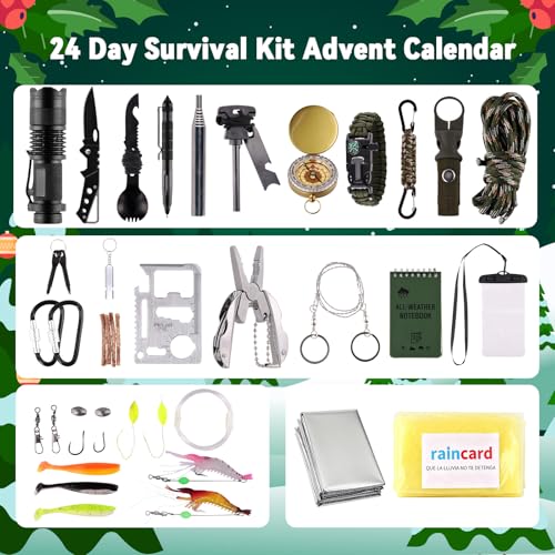 2025 Advent Calendar Survival Kit for Men, 24 Days Christmas Countdown with Outdoor Tools, Xmas Holiday Surprise Gifts for...