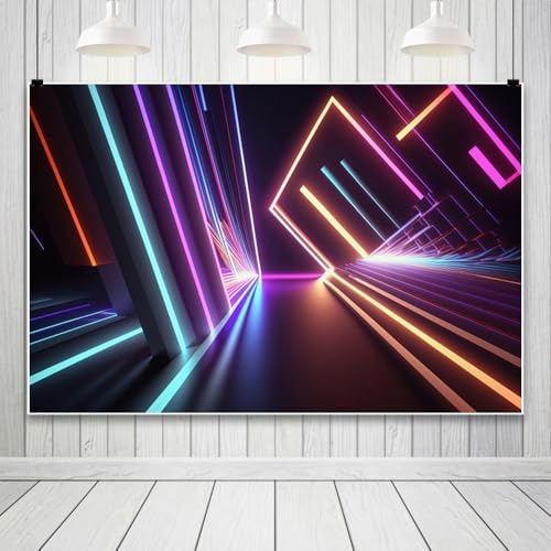 Yeele 5x3ft Abstract 3D Neon Backdrop for Photography Futuristic Abstract Neon Light Building Let's Glow Background for Bi...