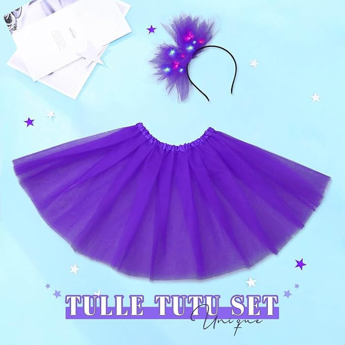 TWINKLEDE Women Tutu Skirt with Led Headband Classic 4 Layered Tutus Christmas Costume Skirts for Adult